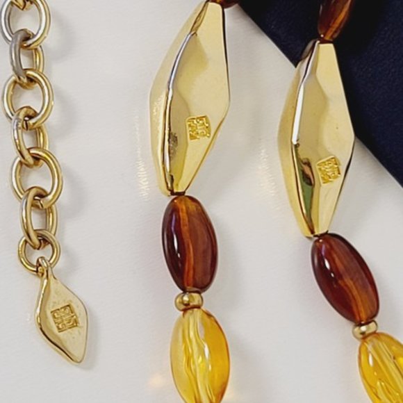 GIVENCHY Brown Amber Gold Plated Tortoiseshell Beads Necklace - Picture 7 of 10